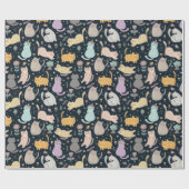 Papier Cadeau Fleurs et chats Papier d'enveloppement (Plat)