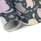 Papier Cadeau Fleurs et chats Papier d'enveloppement (Coin rond)