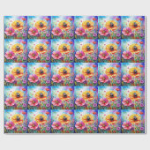 Papier Cadeau Fleurs et coccinelles (Plat)
