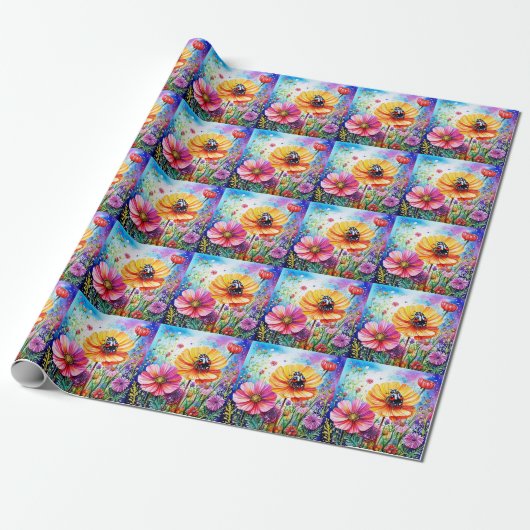 Papier Cadeau Fleurs et coccinelles (Déroulé)