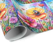 Papier Cadeau Fleurs et coccinelles (Coin rond)