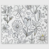 Papier Cadeau Fleurs et coeurs de pépinière adorables (Plat)