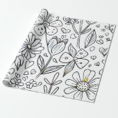 Papier Cadeau Fleurs et coeurs de pépinière adorables (Déroulé)