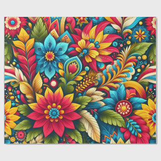 Papier Cadeau Fleurs et feuilles colorées artistiques d'emballag
