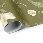 Papier Cadeau Fleurs et Feuilles de Magnolia (Coin rond)