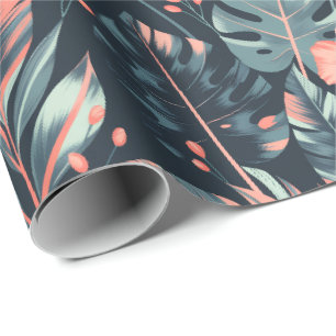 Papier Cadeau Fleurs et feuilles tropicales à grande échelle