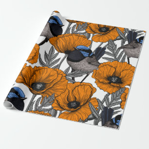 Papier Cadeau Fleurs et fleurs de pavot orangé 2