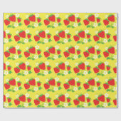 Papier Cadeau Fleurs et fraises Motif Jaune (Plat)