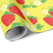 Papier Cadeau Fleurs et fraises Motif Jaune (Coin rond)
