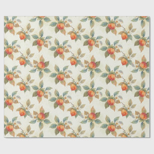 Papier Cadeau Fleurs et fruits de kaki à l'aquarelle