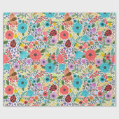 Papier Cadeau Fleurs et Ladybugs de couleur rouge bleu sauvage (Plat)