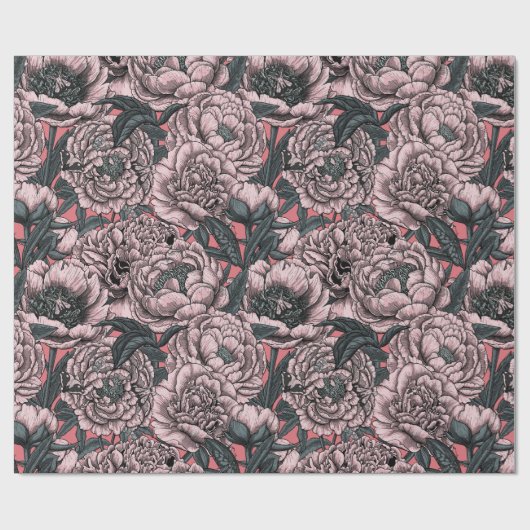 Papier Cadeau Fleurs et moisissures de pivoines roses (Plat)