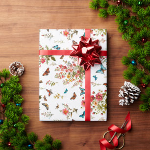 Papier Cadeau Fleurs et papillons
