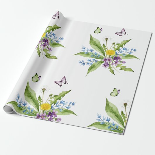 Papier Cadeau Fleurs et papillons (Déroulé)