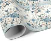 Papier Cadeau Fleurs et papillons Chinoiserie (Coin rond)