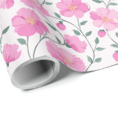 Papier Cadeau Fleurs et vignes roses (Coin rond)