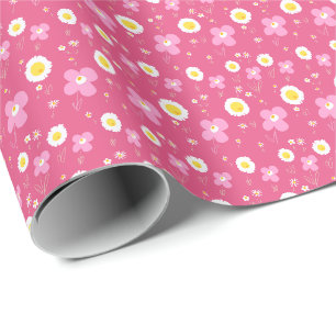 Papier Cadeau Fleurs Faisées Rose Blanc Sur Rose