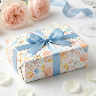 Papier Cadeau Fleurs fantaisistes pastel colorées dessinées à la