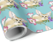 Papier Cadeau Fleurs Fennec Fox mignonnes (Coin rond)
