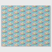 Papier Cadeau Fleurs Fennec Fox mignonnes (Plat)