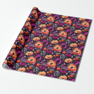 Papier Cadeau Fleurs florales sans couture avec des fleurs rouge