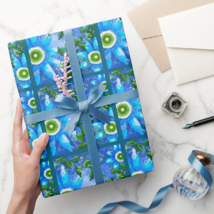 Papier Cadeau Fleurs florales Turquoises blanches