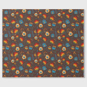 Papier Cadeau Fleurs folkloriques polonaises Wycinanki Brown (Plat)