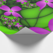 Papier Cadeau Fleurs fractales Abstraites de néon rose vert (Coin)