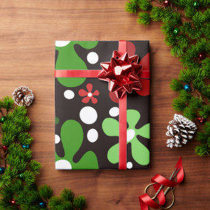 Papier Cadeau Fleurs funky en rouge & vert