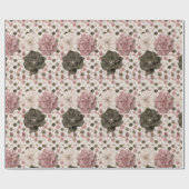 Papier Cadeau Fleurs géantes dans des tons rose, crème et olive  (Plat)