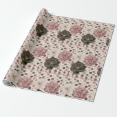 Papier Cadeau Fleurs géantes dans des tons rose, crème et olive  (Déroulé)