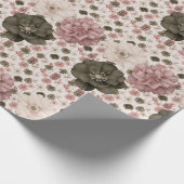Papier Cadeau Fleurs géantes dans des tons rose, crème et olive (Coin)