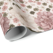 Papier Cadeau Fleurs géantes dans des tons rose, crème et olive  (Coin rond)