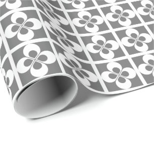 Papier Cadeau Fleurs géométriques blanches sur gris
