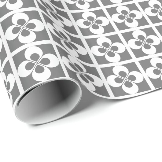 Papier Cadeau Fleurs géométriques blanches sur gris (Coin rond)