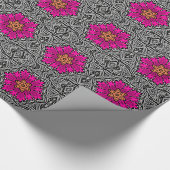Papier Cadeau Fleurs géométriques - Fuchsia rose et gris (Coin)