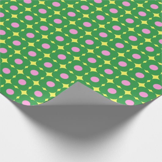 Papier Cadeau Fleurs géométriques rétro en rose et vert (Coin)