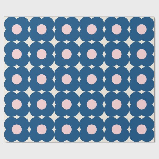 Papier Cadeau Fleurs géométriques rétro mignonnes Motif bleu et (Plat)