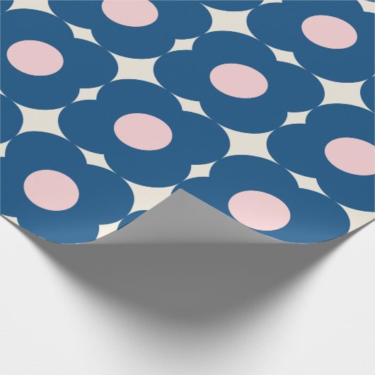 Papier Cadeau Fleurs géométriques rétro mignonnes Motif bleu et (Coin)