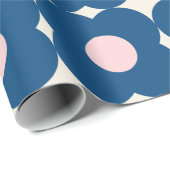 Papier Cadeau Fleurs géométriques rétro mignonnes Motif bleu et  (Coin rond)