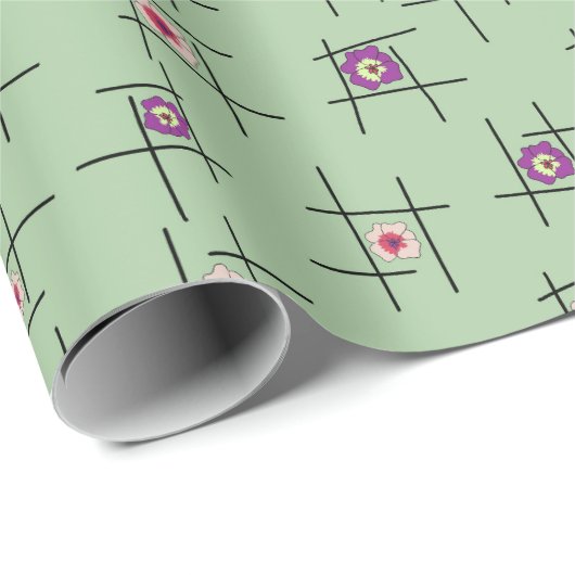 Papier Cadeau Fleurs géométriques violettes tan sur arrière - pl (Coin rond)