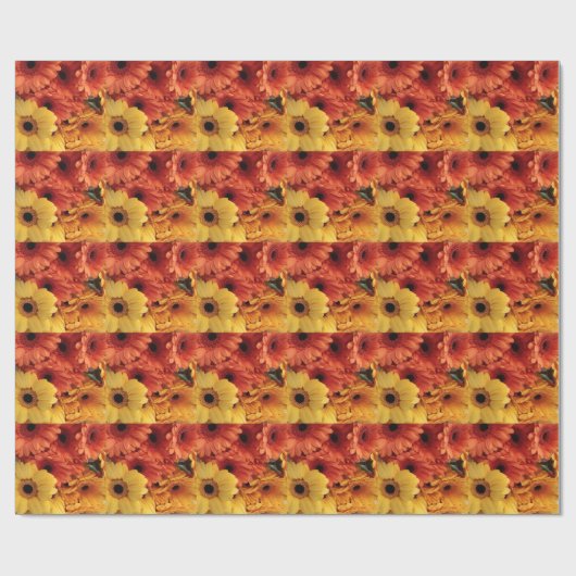 Papier Cadeau Fleurs Gerbera Lumineuses, Jaune Orange, Flora (Plat)