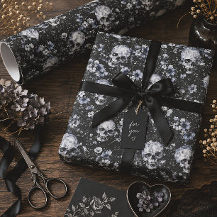 Papier Cadeau Fleurs gothiques crânes Botanique sombre