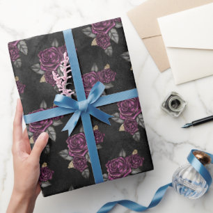 Papier Cadeau Fleurs gothiques sombres à l'aquarelle noire