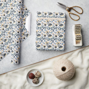 Papier Cadeau "Fleurs Gris et Or