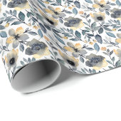 Papier Cadeau "Fleurs Gris et Or (Coin rond)