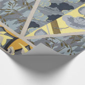 PAPIER CADEAU FLEURS GRIS JAUNES BLEU, BOUTTERFLIES FLEURIES (Coin)