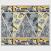 PAPIER CADEAU FLEURS GRIS JAUNES BLEU, BOUTTERFLIES FLEURIES (Plat)