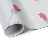 Papier Cadeau Fleurs Gris Rose (Coin rond)