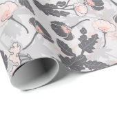 Papier Cadeau Fleurs gris rose élégant (Coin rond)